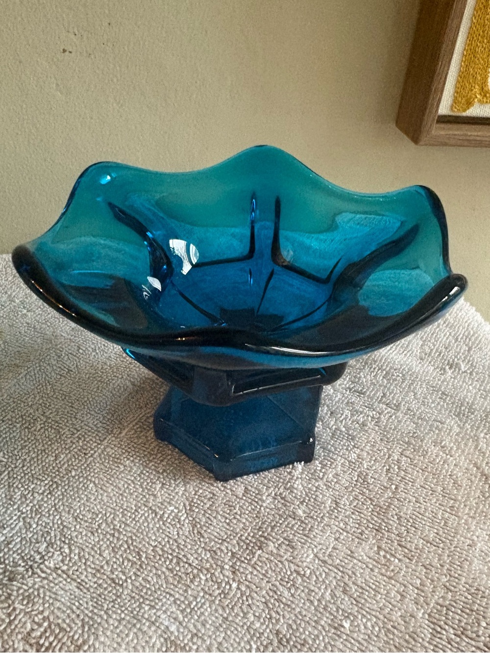 Vintage MCM Viking Glass Bluenique Epic Pedestal Compote Dish